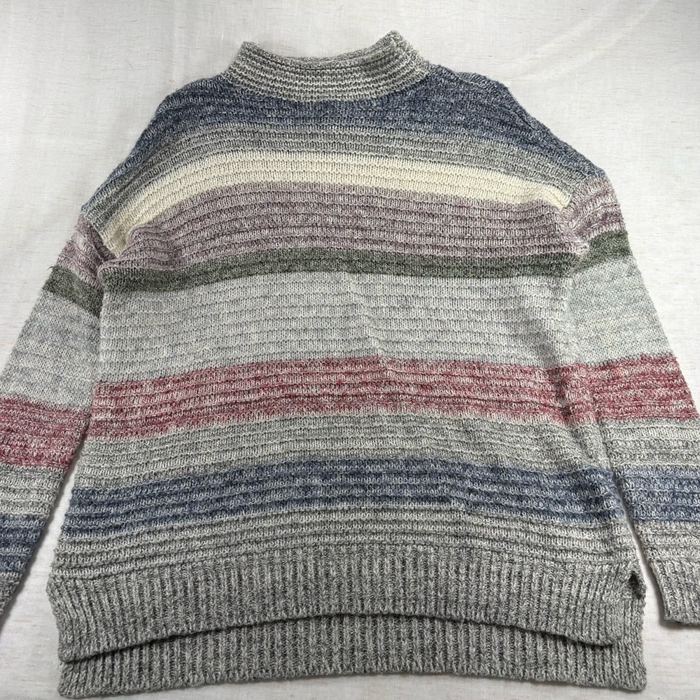 American Eagle Striped Knit Sweater in Gray, Blue, Pink & Green medium